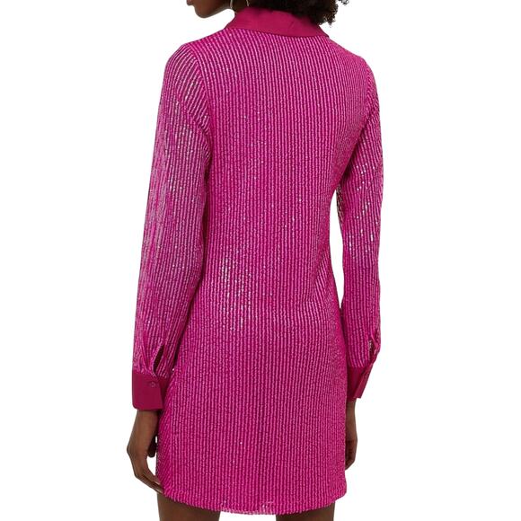In The Mood For Love Lina Hot Pink Barbie Sequin Ruched Button Up Mini Dress M - Picture 2 of 16